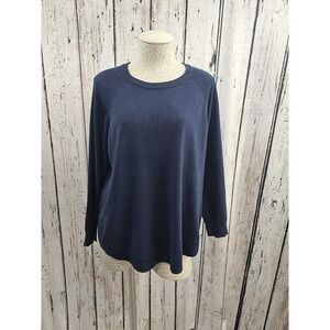 Survival L Navy‎ Blue Rounded Hem Lightweight Sweater Pullover Knit Top EUC